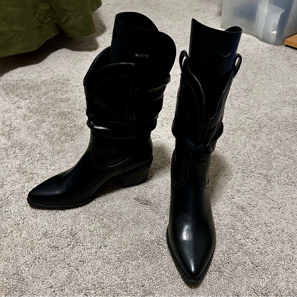 Black Mid Calf Western Boots